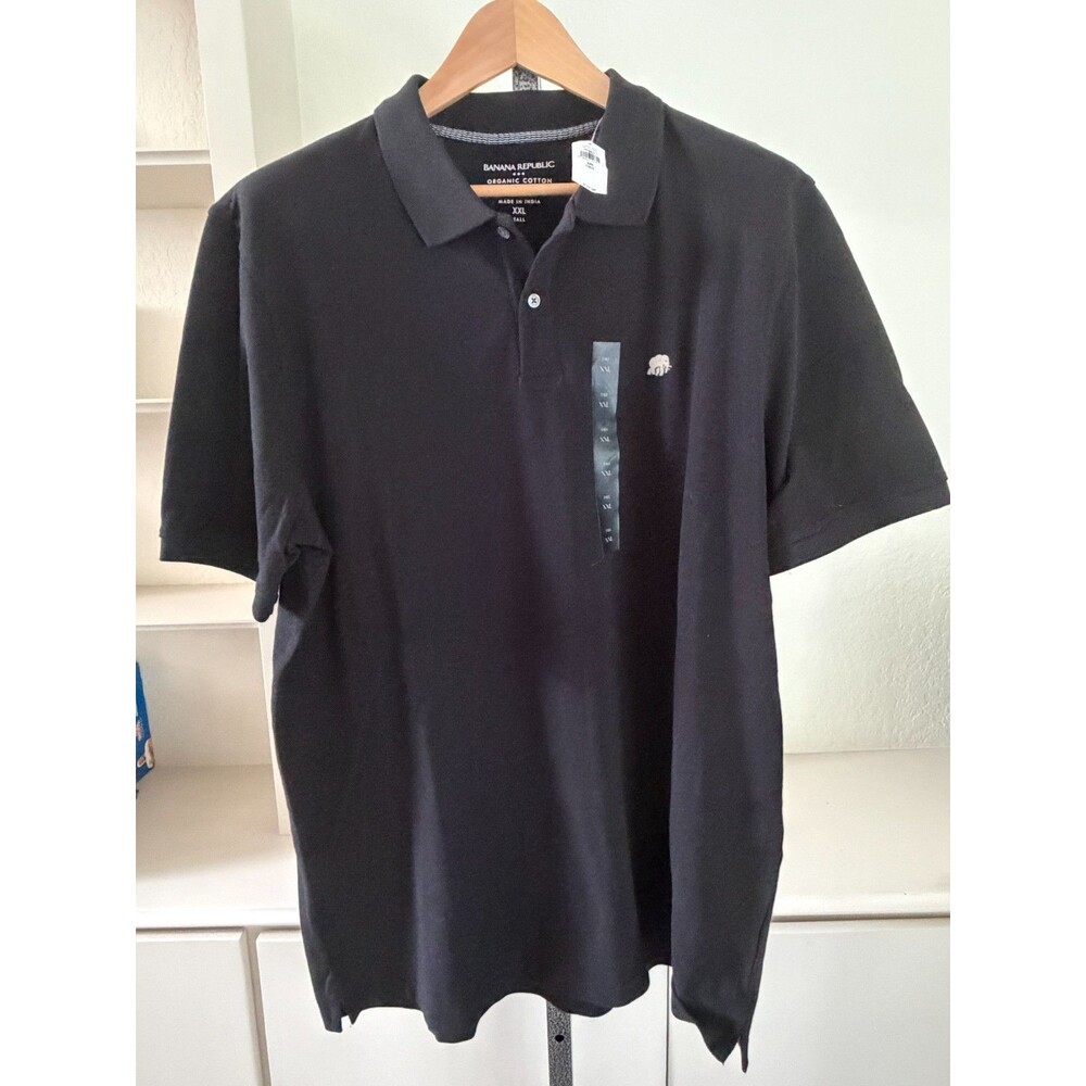 Banana Republic Pique Knit Polo Shirt Mens XXL Tall 2XLT Black NEW Short Sleeve